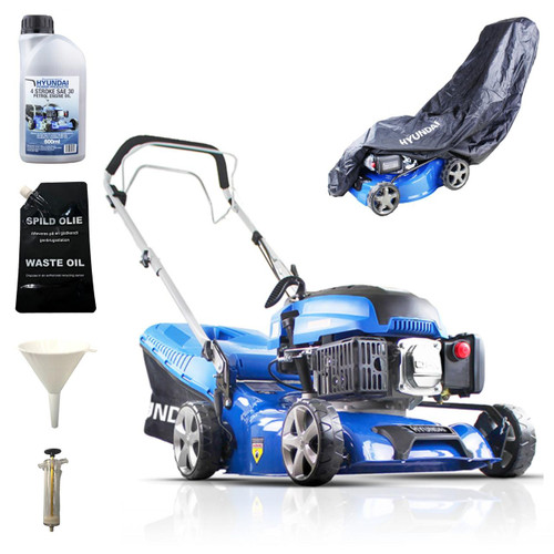 Hyundai 139cc 43cm Cut & Mulching Self Propelled Powerful Petrol Lawnmower And Extras