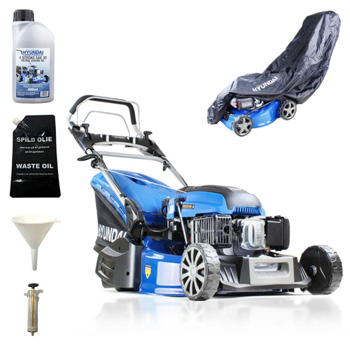 Hyundai 21" 53cm Electric Start Self Propelled Rear Roller Petrol Lawnmower And Extras