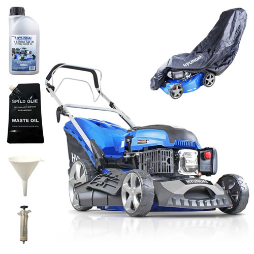 Hyundai 46cm 18" Cut 139cc Petrol Self Propelled Mulching Lawnmower And Extras